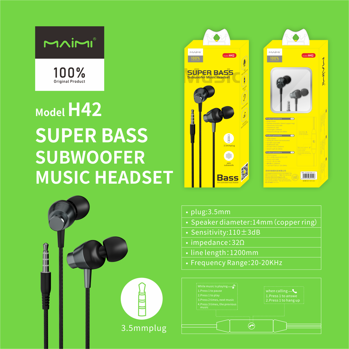 H42 3.5mm Wired Earphone