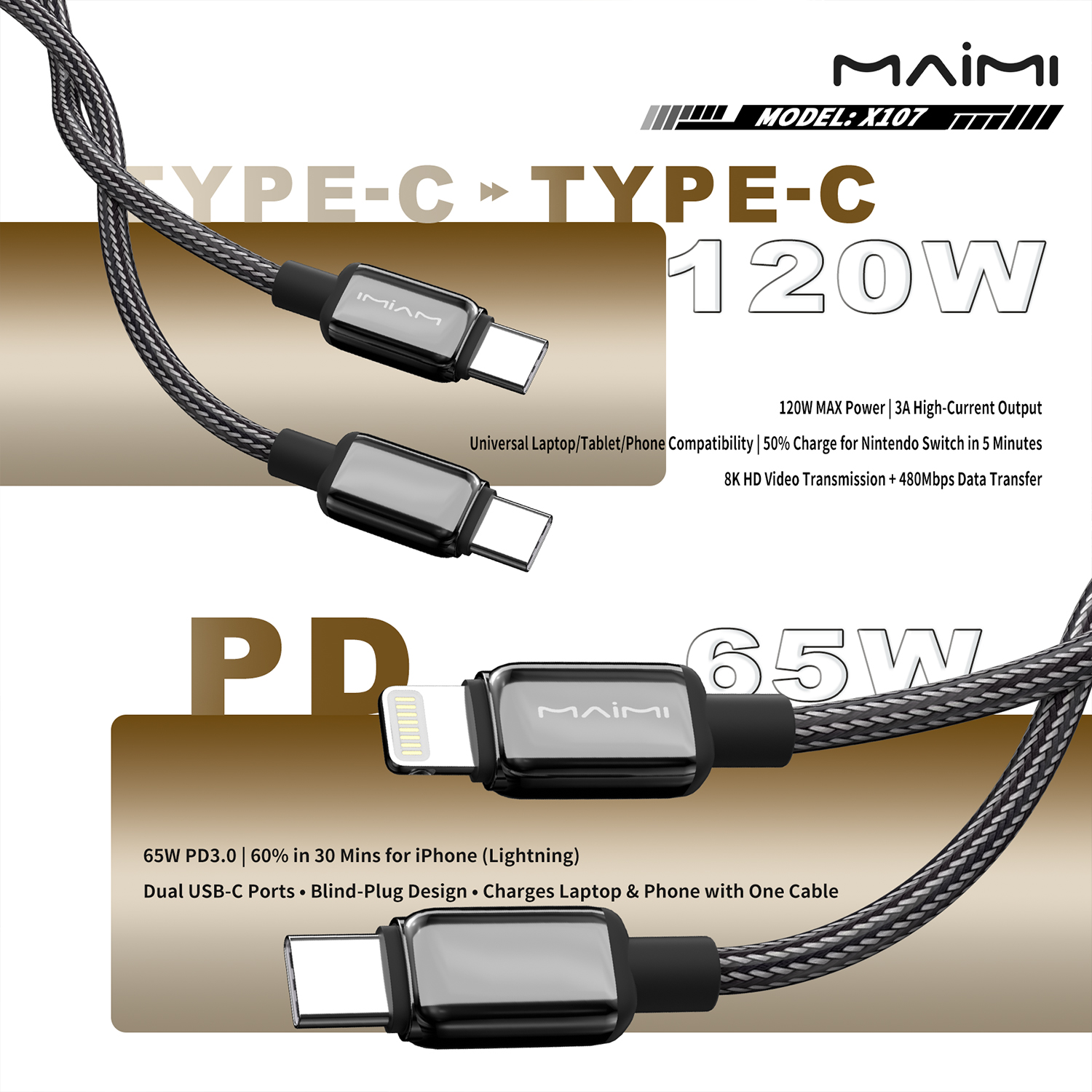 X107 Zinc Alloy Braided Data Cable