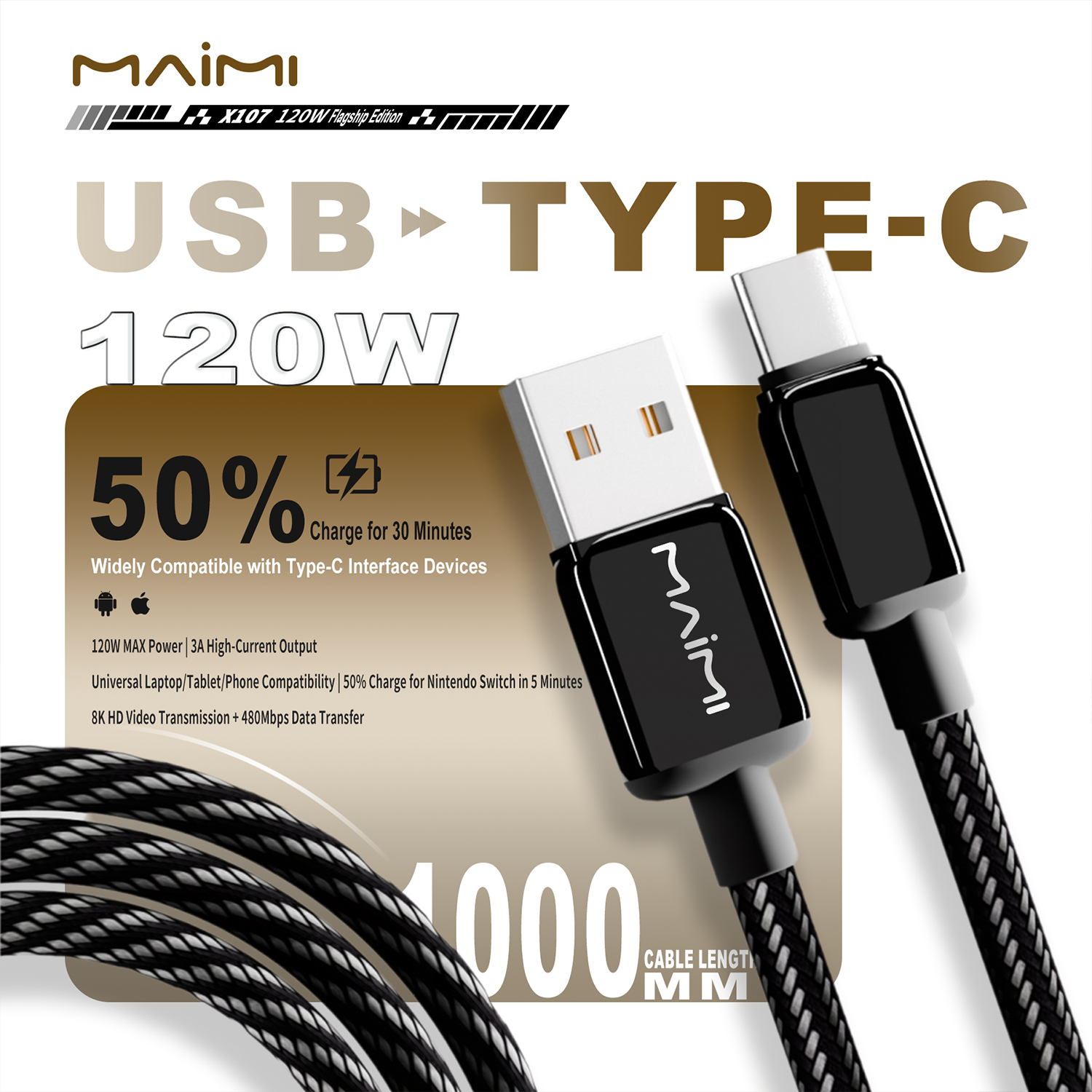 X107 Zinc Alloy Braided Data Cable