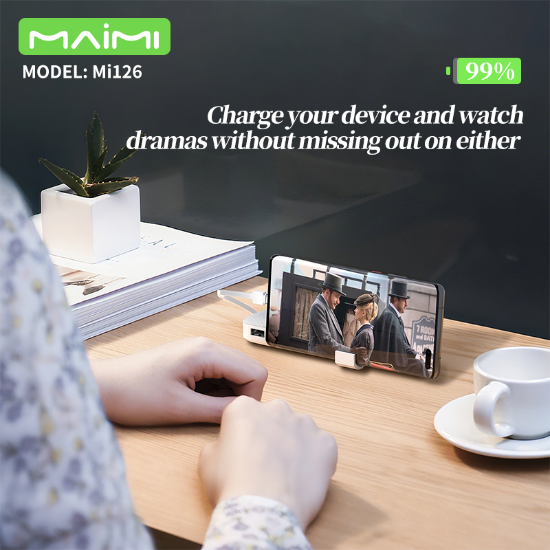 Maimi MI126 10000mAh Power Bank with Built-in Cable and Phone Holder