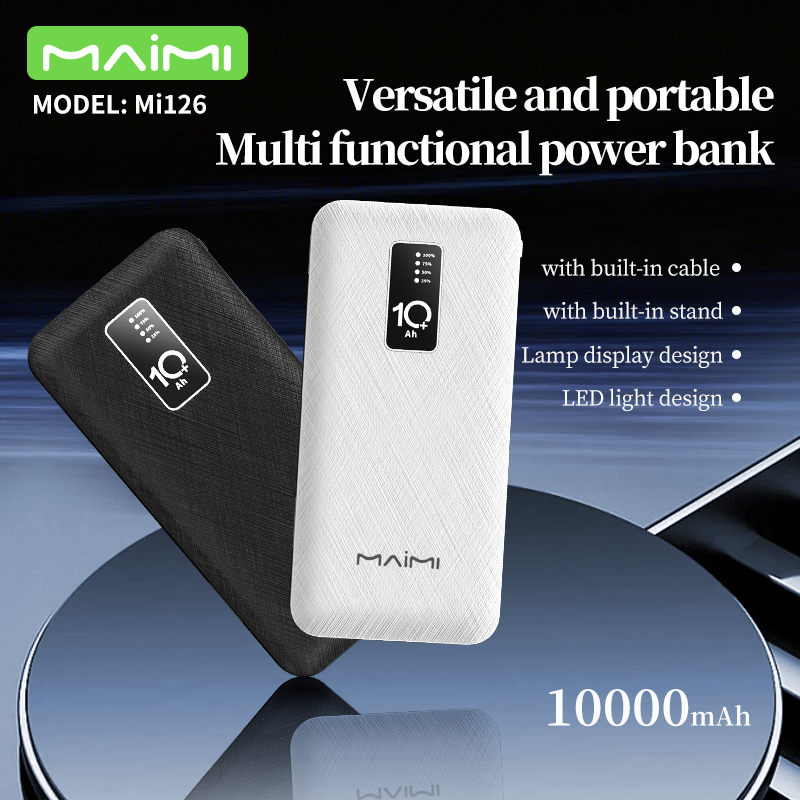 Maimi MI126 10000mAh Power Bank with Built-in Cable and Phone Holder
