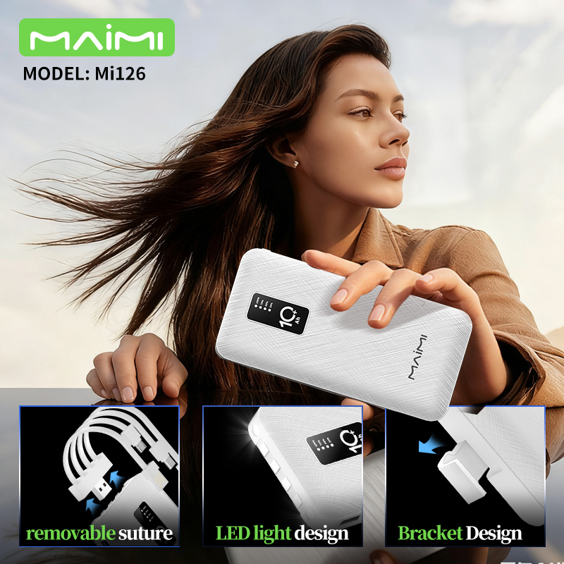 Maimi MI126 10000mAh Power Bank with Built-in Cable and Phone Holder ...