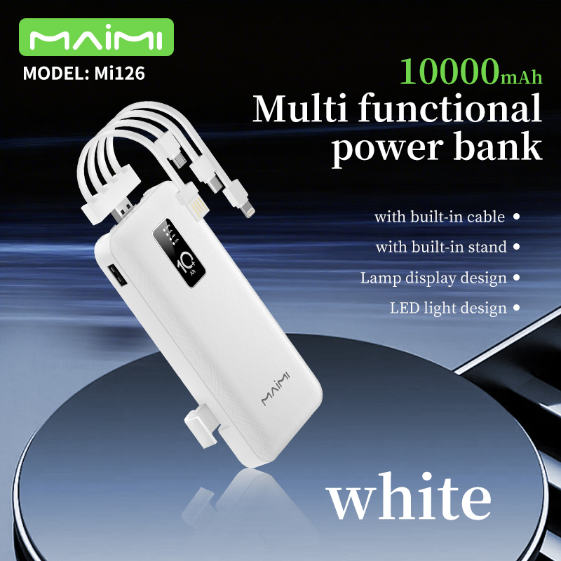 Maimi MI126 10000mAh Power Bank with Built-in Cable and Phone Holder