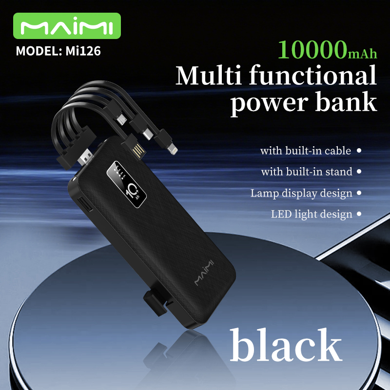 Maimi MI126 10000mAh Power Bank with Built-in Cable and Phone Holder