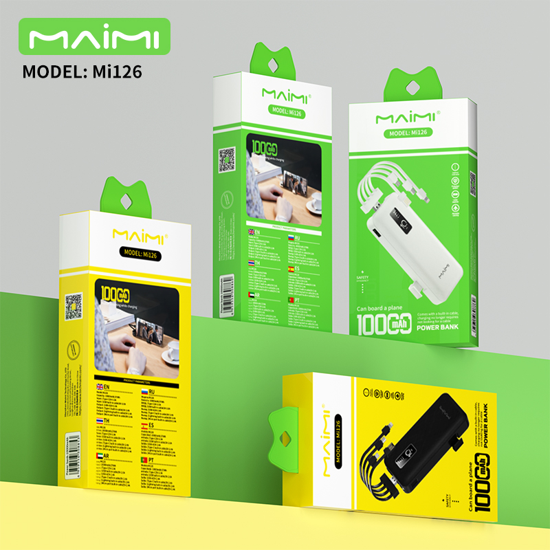 Maimi MI126 10000mAh Power Bank with Built-in Cable and Phone Holder