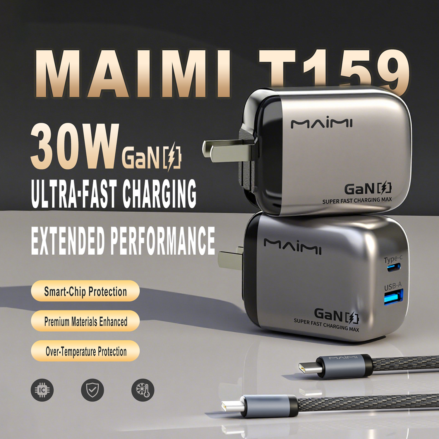 Maimi T173 30W A+C Folding Foot Charger Set US Maimi T173 30W A+C Folding Foot Charger Set US