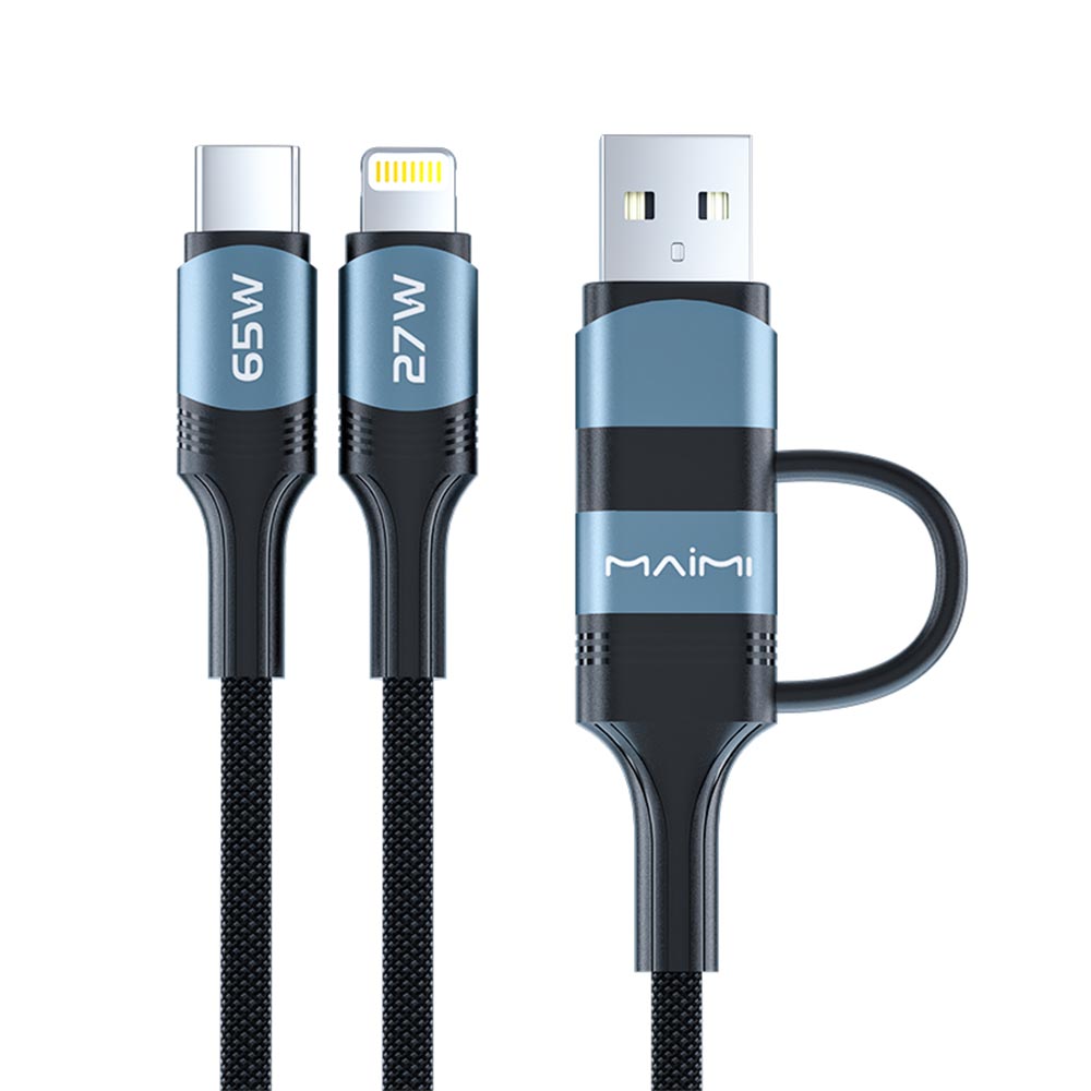 65W PD 4-in-1 Multi Charging Cable 2-in-2 USB C to USB C Lightning Cable Fast Charging Braided Data 