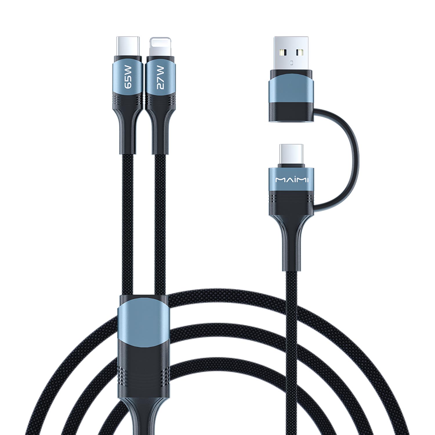 65W PD 4-in-1 Multi Charging Cable 2-in-2 USB C to USB C Lightning Cable Fast Charging Braided Data 