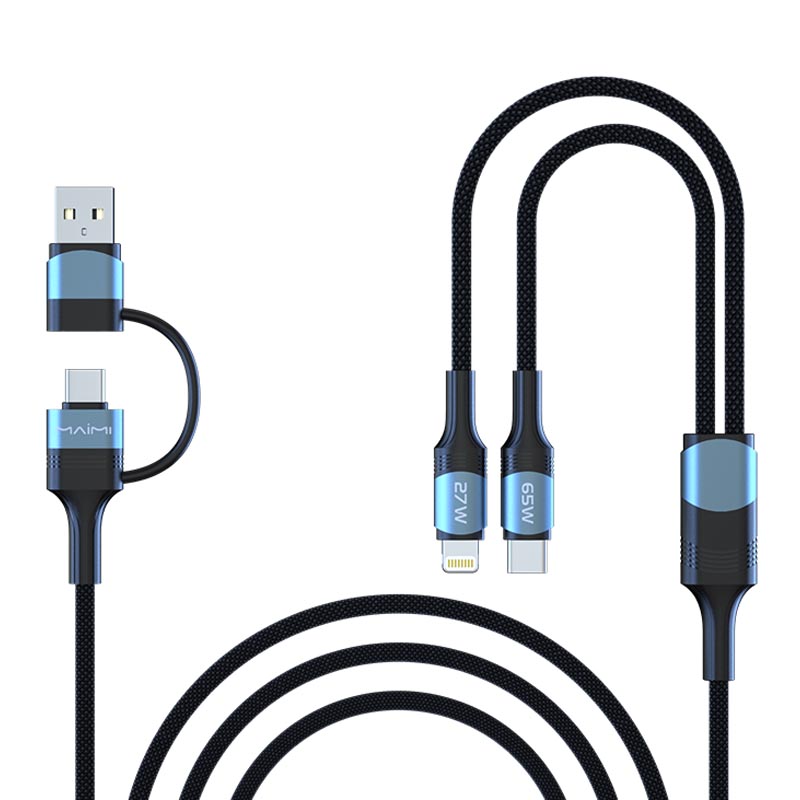 65W PD 4-in-1 Multi Charging Cable 2-in-2 USB C to USB C Lightning Cable Fast Charging Braided Data 