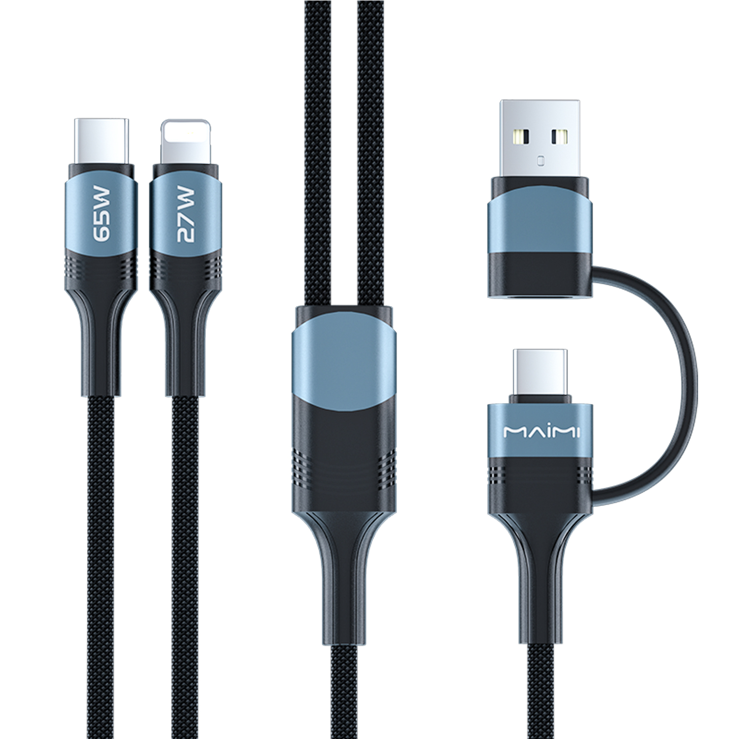 65W PD 4-in-1 Multi Charging Cable 2-in-2 USB C to USB C Lightning Cable Fast Charging Braided Data 