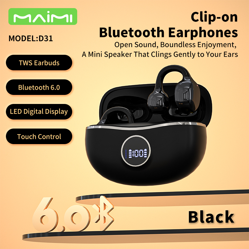 Maimi D31 Ear Clip Bluetooth Earbuds V6.0 | Open-Ear Design with LED Display & Long Battery Life