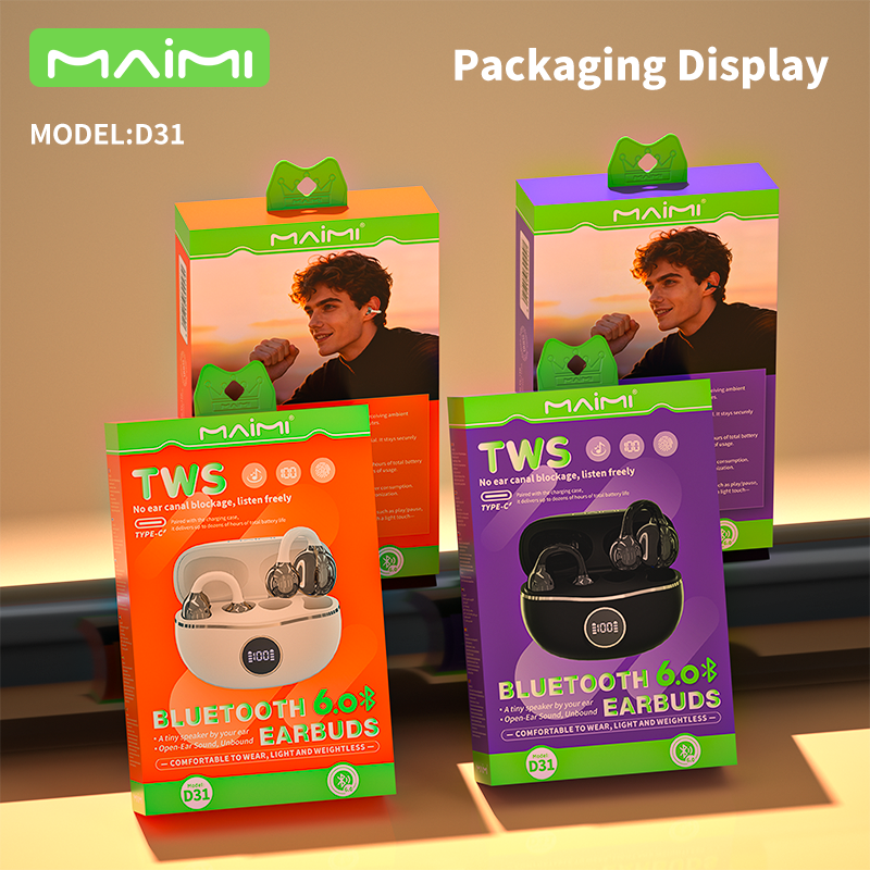 Maimi D31 Ear Clip Bluetooth Earbuds V6.0 | Open-Ear Design with LED Display & Long Battery Life