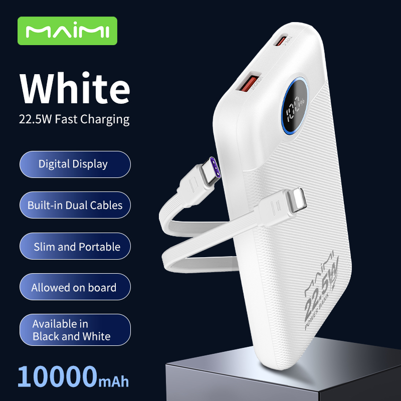 10000mAh Fast Charging Power Bank with Built-in Type-C & Lightning Cables | 20W PD Portable Charger 10000mAh Fast Charging Power Bank with Built-in Type-C & Lightning Cables | 20W PD Portable Charger