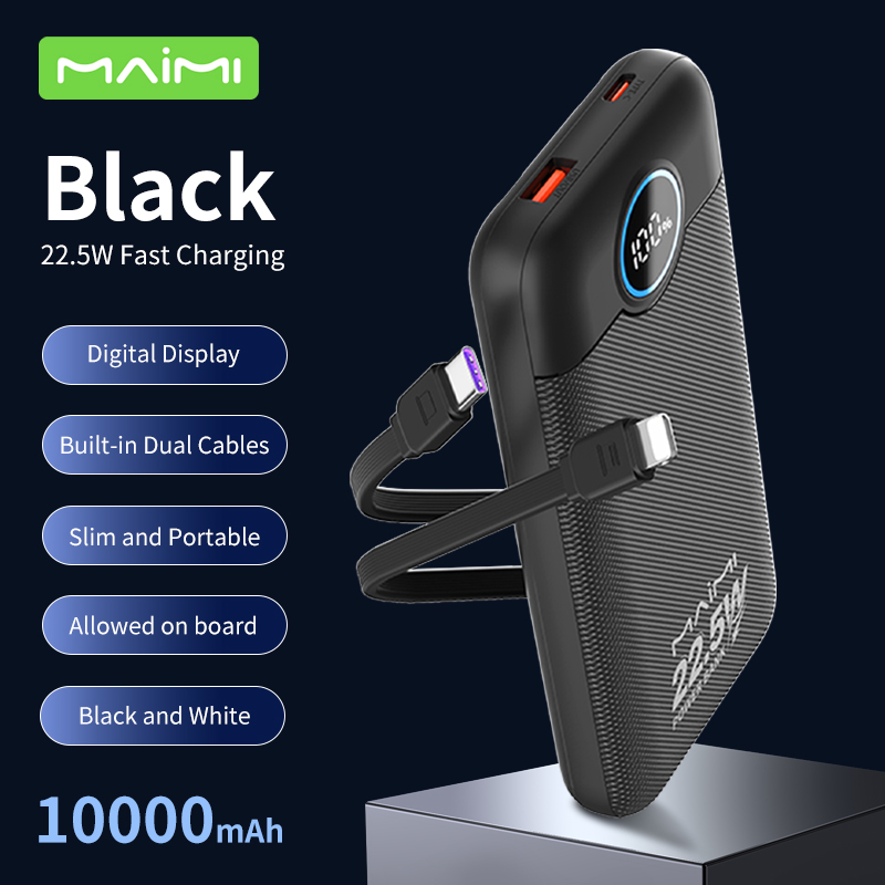 10000mAh Fast Charging Power Bank with Built-in Type-C & Lightning Cables | 20W PD Portable Charger 10000mAh Fast Charging Power Bank with Built-in Type-C & Lightning Cables | 20W PD Portable Charger