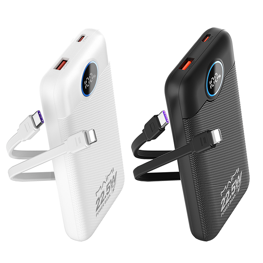 10000mAh Fast Charging Power Bank with Built-in Type-C & Lightning Cables | 20W PD Portable Charger