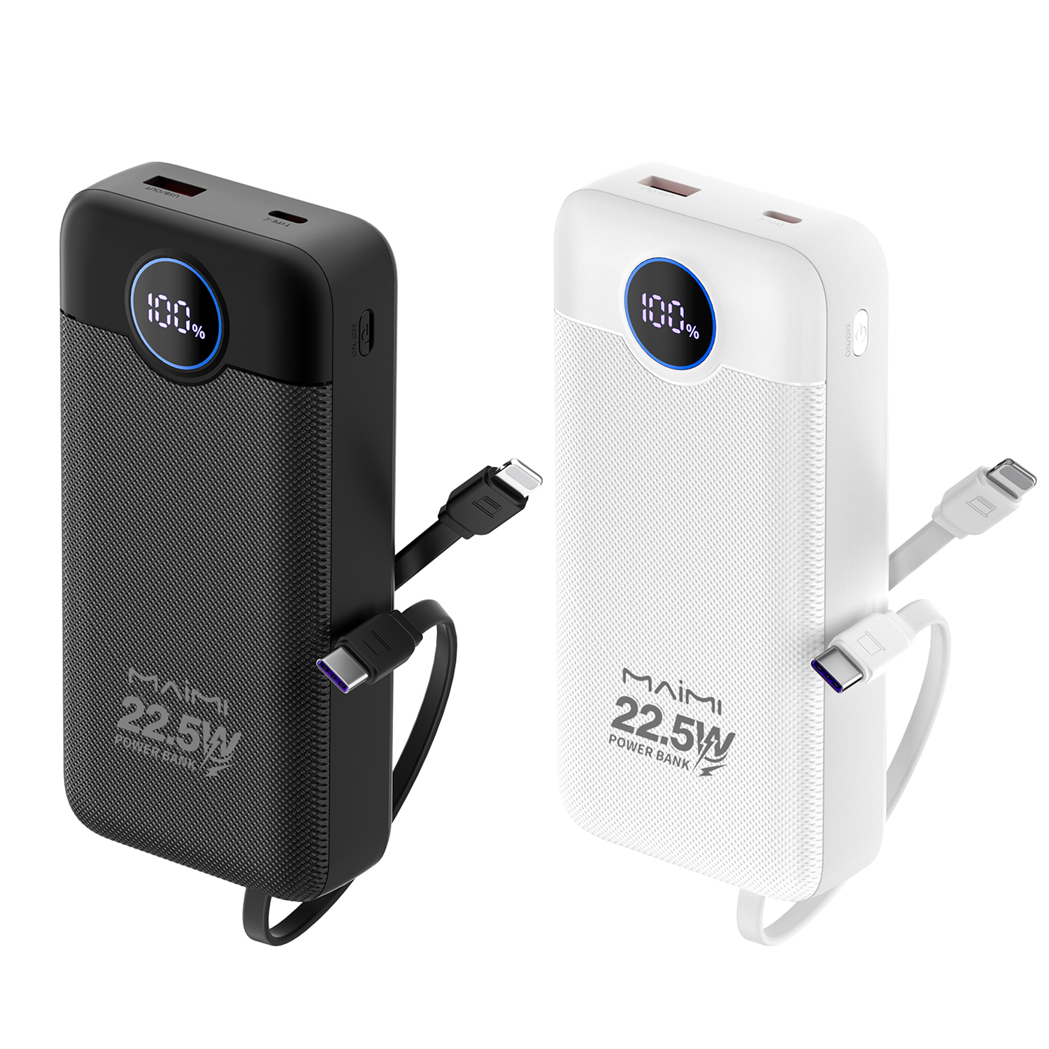 20000mAh Fast Charging Power Bank with Built-in Type-C & Lightning Cables | 22.5W Portable Charger