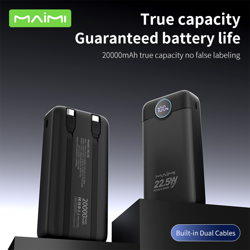 20000mAh Fast Charging Power Bank with Built-in Type-C & Lightning Cables | 22.5W Portable Charger 20000mAh Fast Charging Power Bank with Built-in Type-C & Lightning Cables | 22.5W Portable Charger