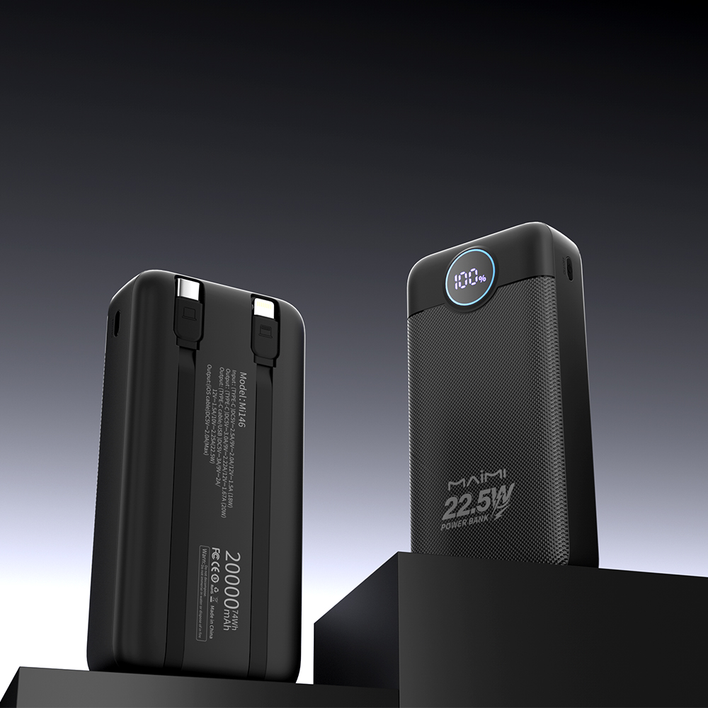20000mAh Fast Charging Power Bank with Built-in Type-C & Lightning Cables | 22.5W Portable Charger