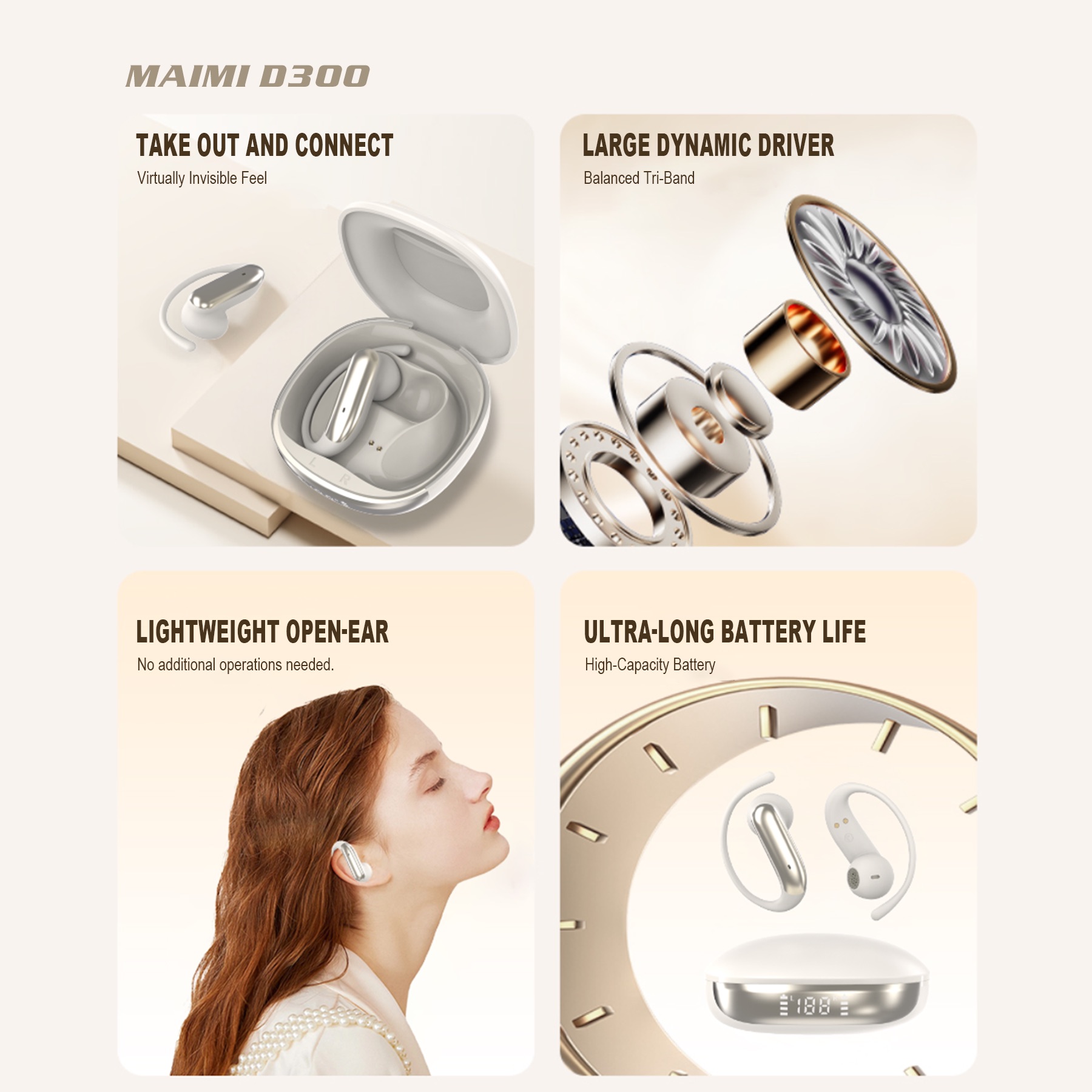 Bluetooth 6.0 Ear Hook Wireless Earbuds with LED Power Display | 18H Playtime Open-Ear Headphones Bluetooth 6.0 Ear Hook Wireless Earbuds with LED Power Display | 18H Playtime Open-Ear Headphones