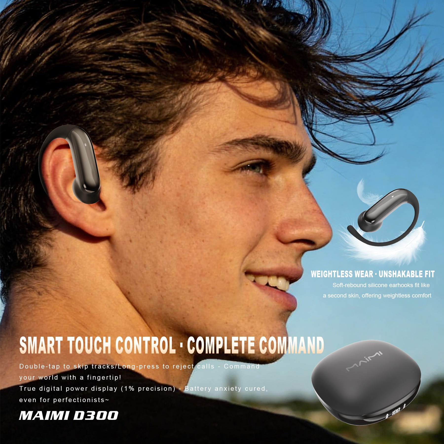 Bluetooth 6.0 Ear Hook Wireless Earbuds with LED Power Display | 18H Playtime Open-Ear Headphones Bluetooth 6.0 Ear Hook Wireless Earbuds with LED Power Display | 18H Playtime Open-Ear Headphones