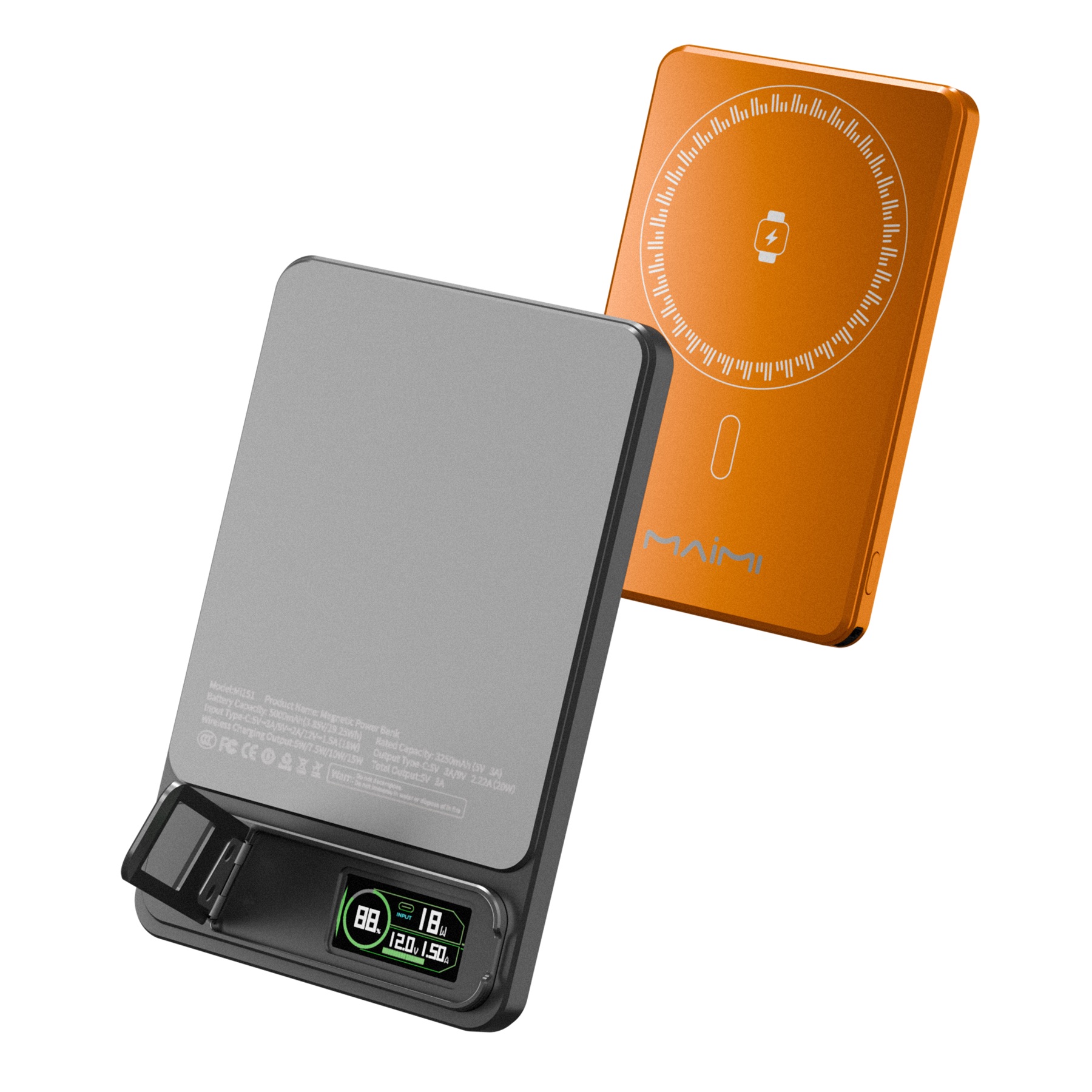 5000mAh Ultra Slim Magnetic Power Bank with Qi2 Wireless Charging & Foldable Stand