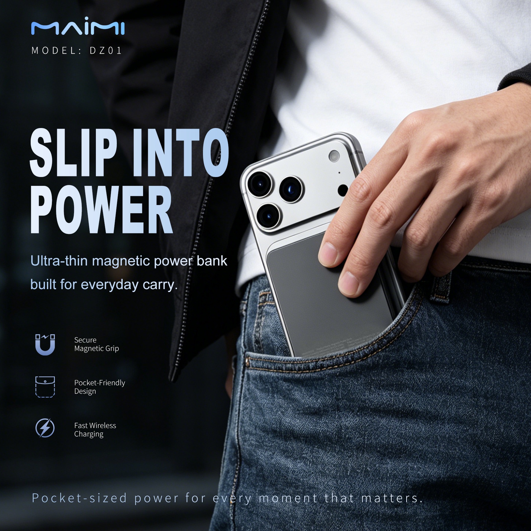 5000mAh Ultra Slim Magnetic Power Bank with Qi2 Wireless Charging & Foldable Stand