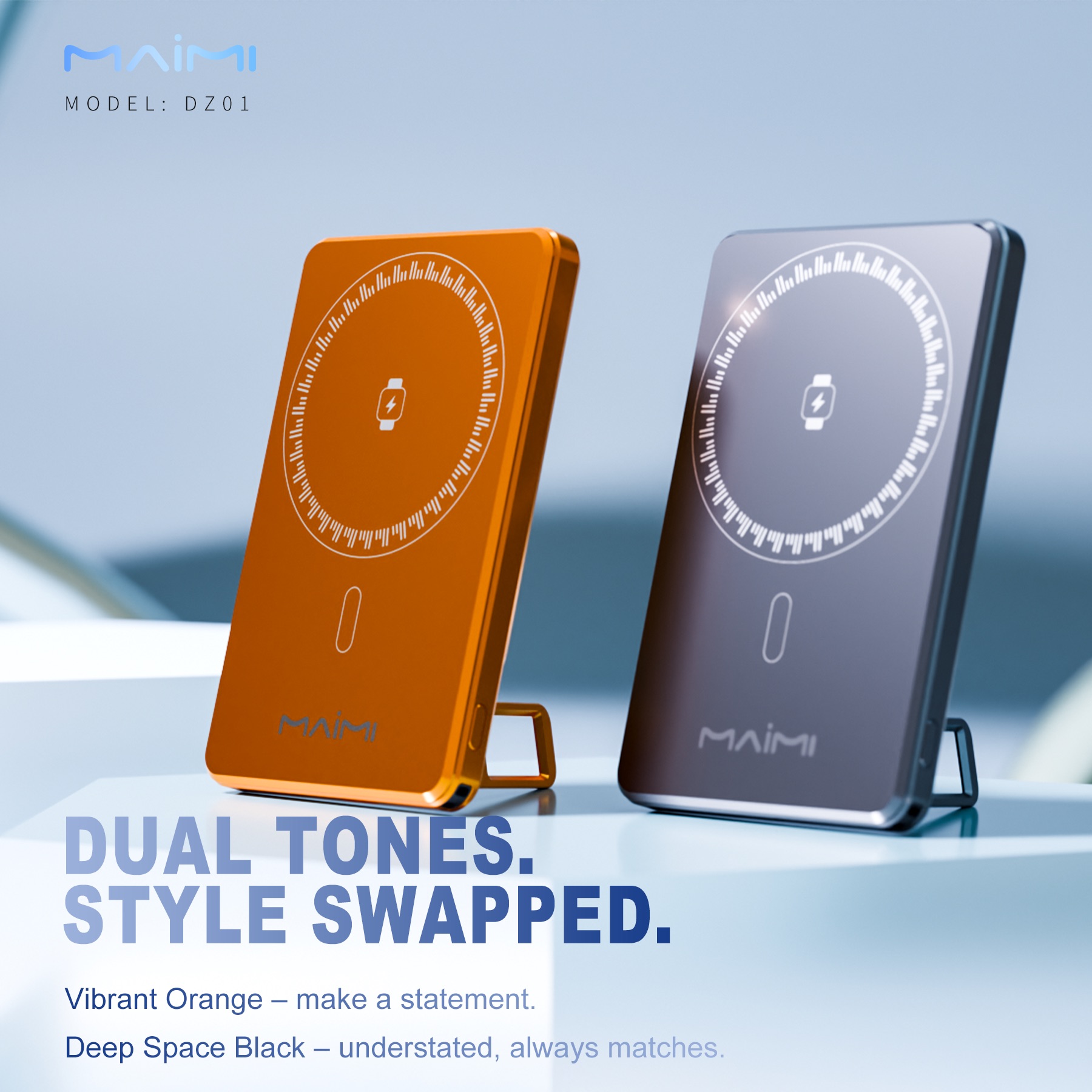 5000mAh Ultra Slim Magnetic Power Bank with Qi2 Wireless Charging & Foldable Stand