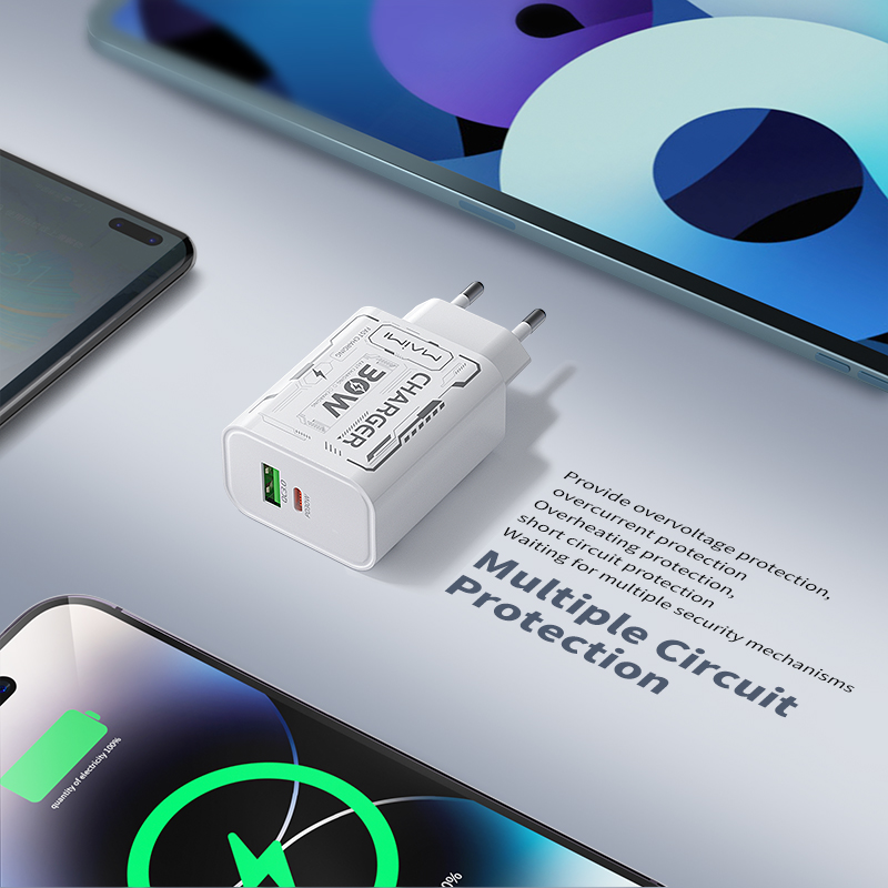 30W USB-C PD Fast Charger EU Plug | USB-A + USB-C Wall Charger for iPhone & Android