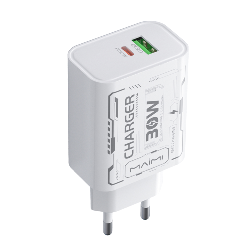 30W USB-C PD Fast Charger EU Plug | USB-A + USB-C Wall Charger for iPhone & Android