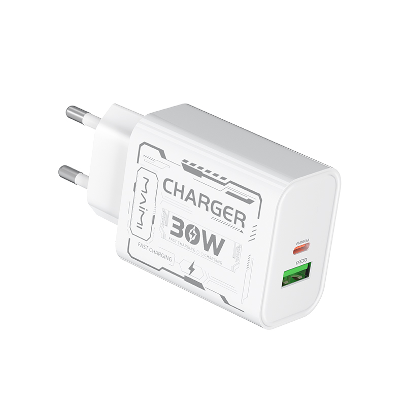 30W USB-C PD Fast Charger EU Plug | USB-A + USB-C Wall Charger for iPhone & Android
