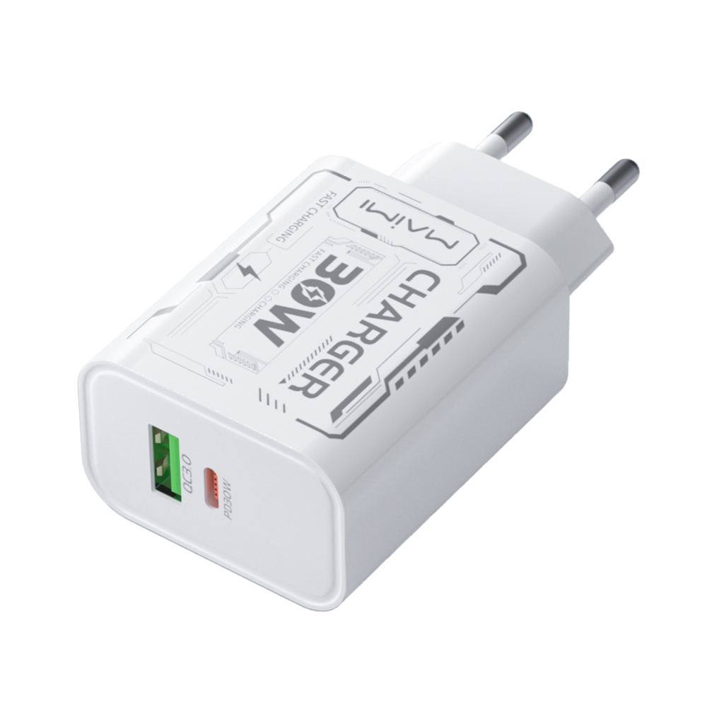 30W USB-C PD Fast Charger EU Plug | USB-A + USB-C Wall Charger for iPhone & Android