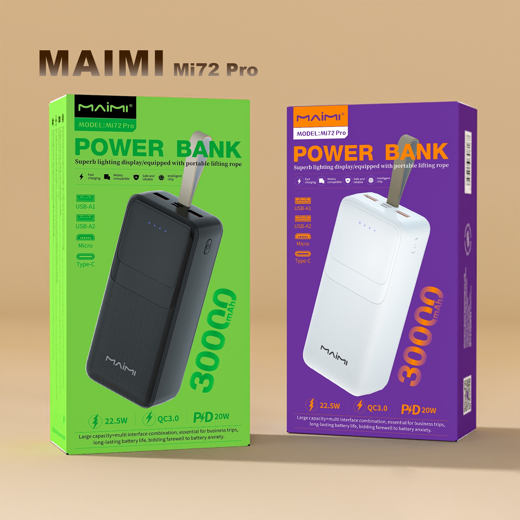 30000mAh Fast Charging Power Bank 22.5W | Portable Charger with USB-C & Dual USB Outputs