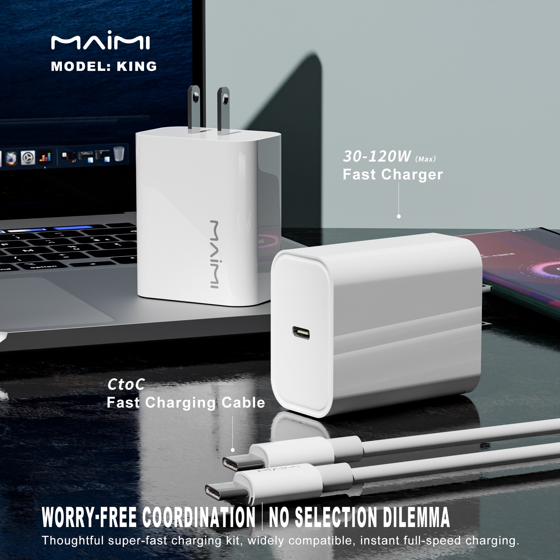 30W USB-C PD Fast Charger with 1M 60W USB-C to USB-C Cable | Fast Charging Charger Set
