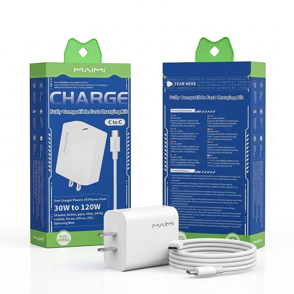 30W USB-C PD Fast Charger with 1M 60W USB-C to USB-C Cable | Fast Charging Charger Set