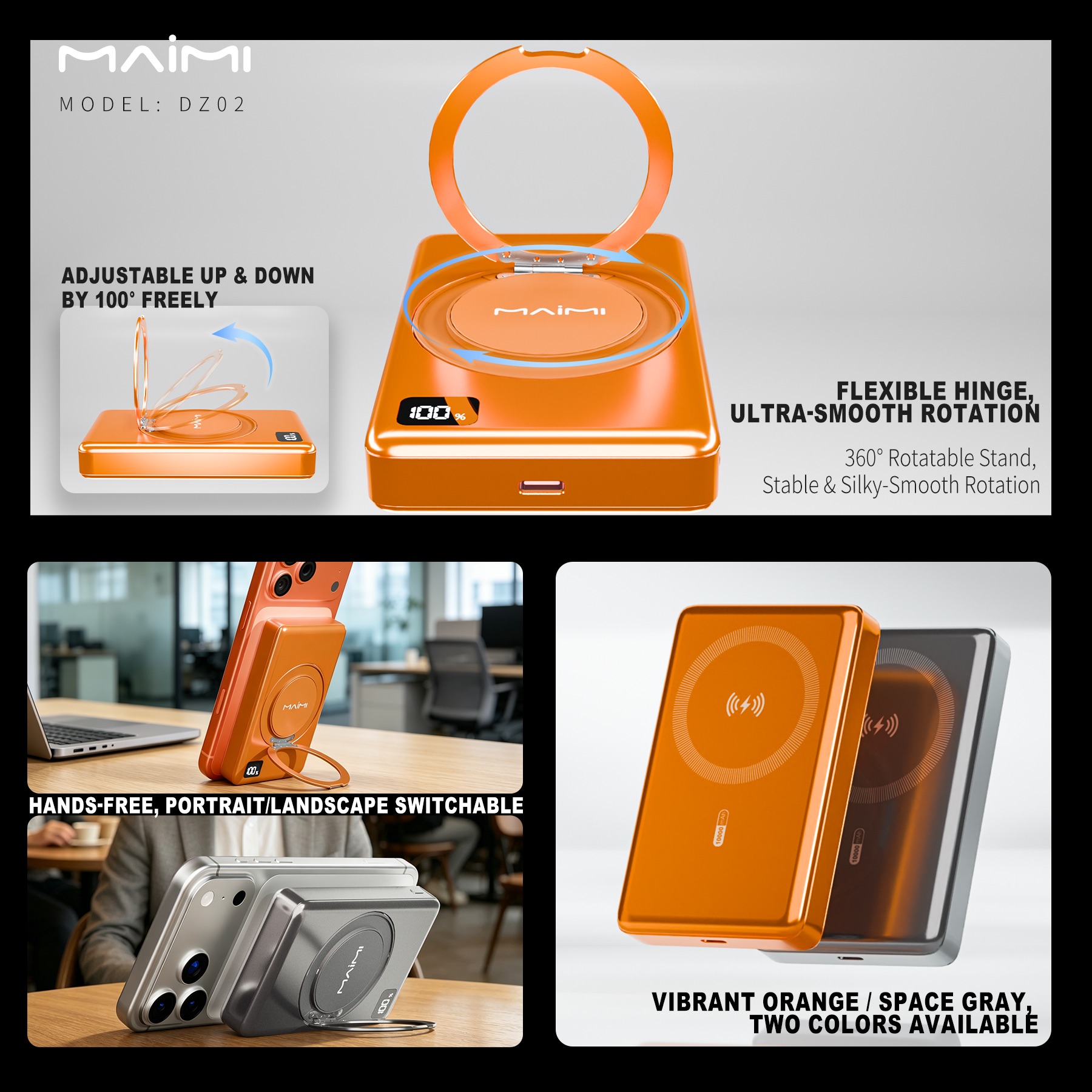 10000mAh Magnetic Wireless Power Bank with LED Display & 360° Rotating Stand | 15W Fast Charging 10000mAh Magnetic Wireless Power Bank with LED Display & 360° Rotating Stand | 15W Fast Charging