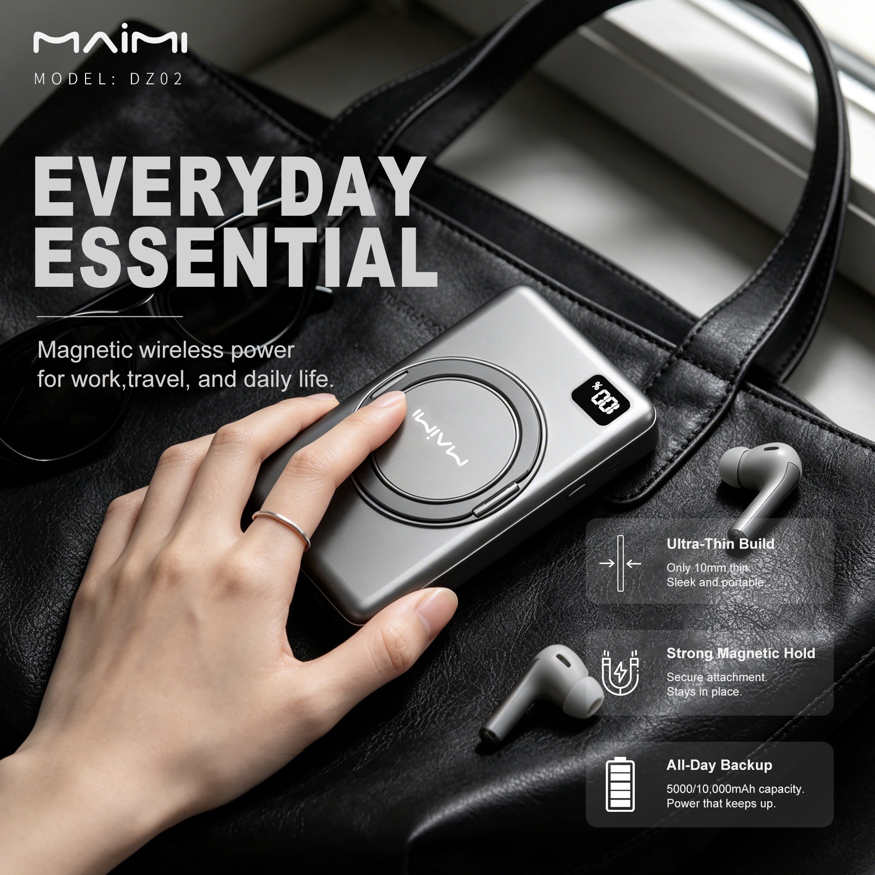 10000mAh Magnetic Wireless Power Bank with LED Display & 360° Rotating Stand | 15W Fast Charging 10000mAh Magnetic Wireless Power Bank with LED Display & 360° Rotating Stand | 15W Fast Charging
