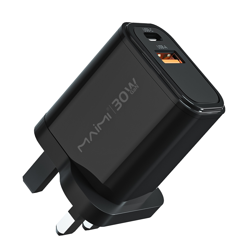 30W GaN USB-C + USB-A Fast Charger UK Plug | PD Wall Charger for iPhone 15/16/17 & Android