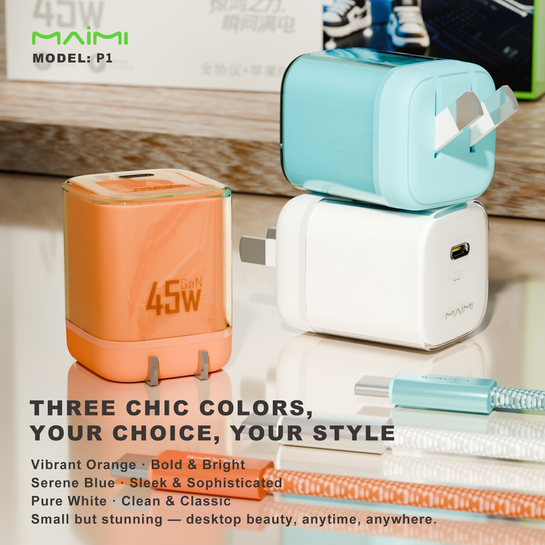 45W GaN Fast Charger with Foldable Plug | USB-C PD Wall Charger for iPhone, Samsung & Laptops