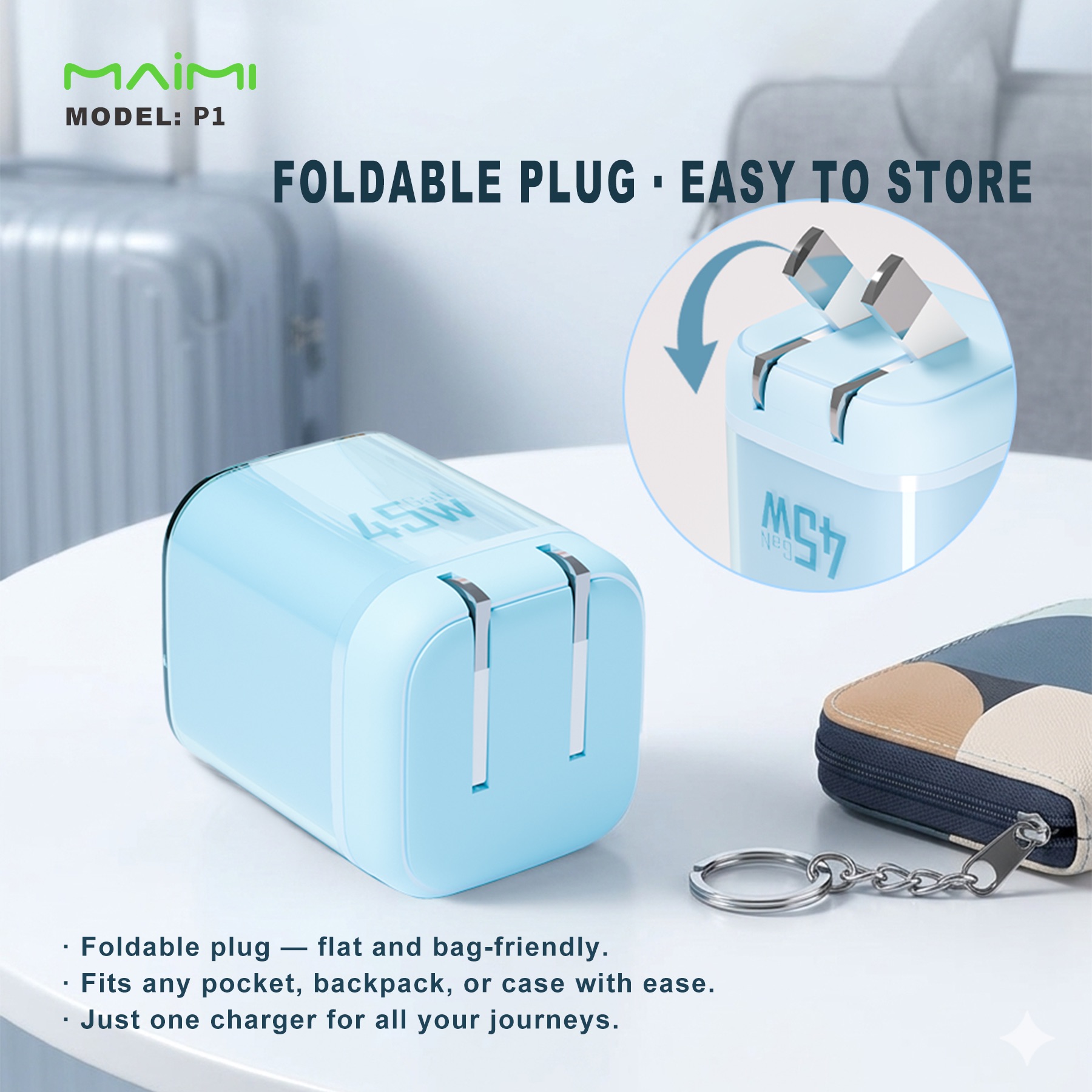 45W GaN Fast Charger with Foldable Plug | USB-C PD Wall Charger for iPhone, Samsung & Laptops