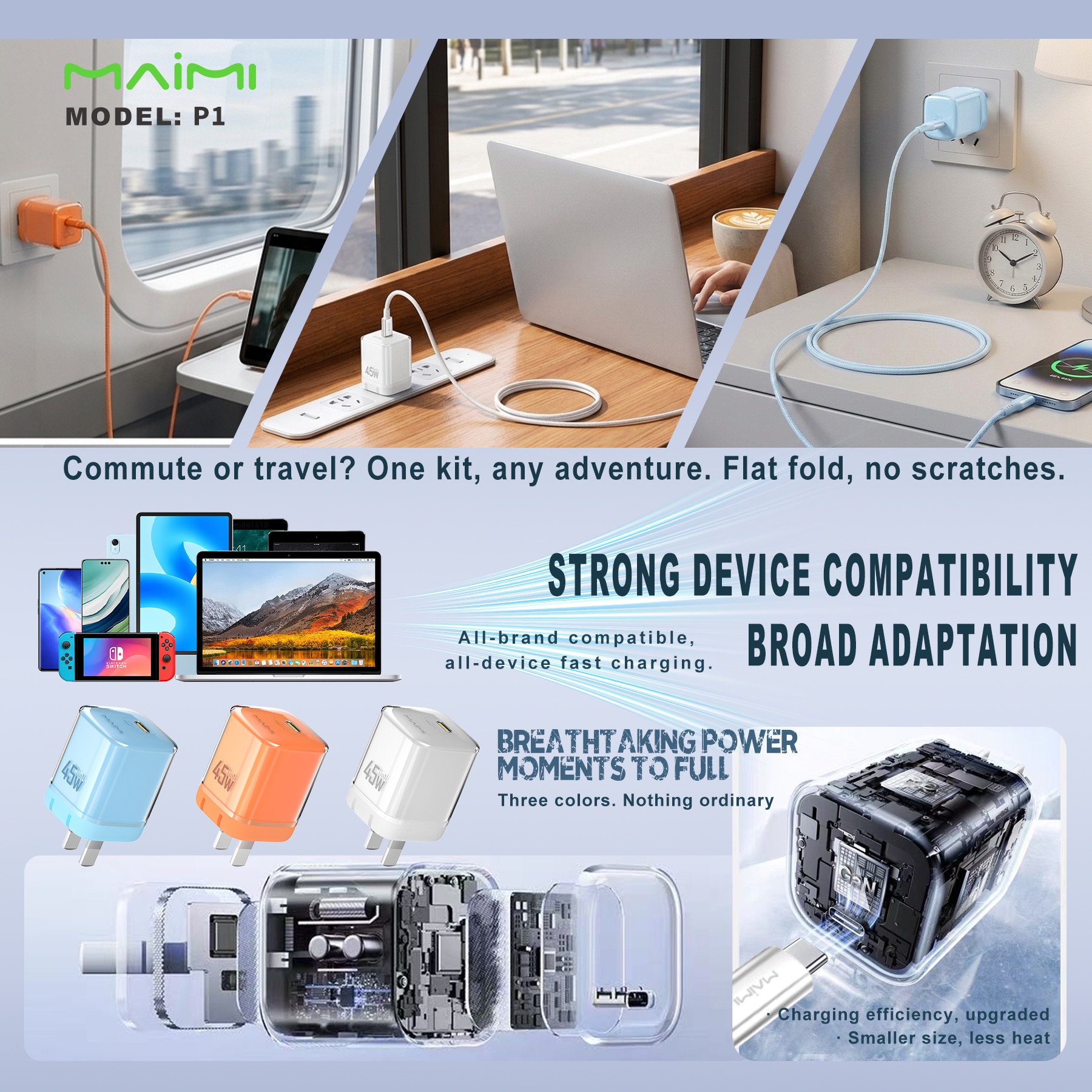45W GaN Fast Charger with Foldable Plug | USB-C PD Wall Charger for iPhone, Samsung & Laptops