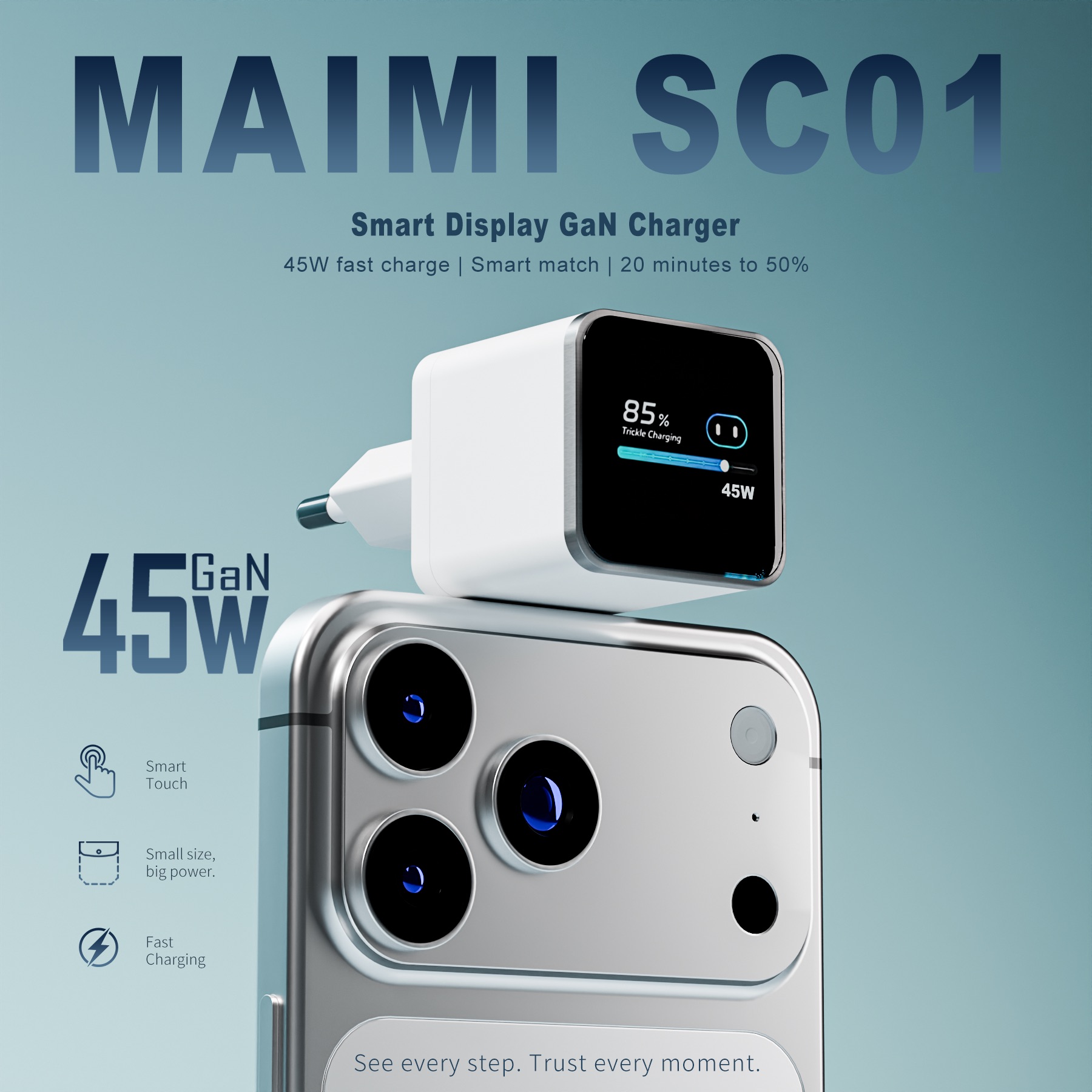 45W Smart Display GaN Charger with Screen | Mini USB-C PD Fast Charger for iPhone, Samsung & Laptop 45W Smart Display GaN Charger with Screen | Mini USB-C PD Fast Charger for iPhone, Samsung & Laptop