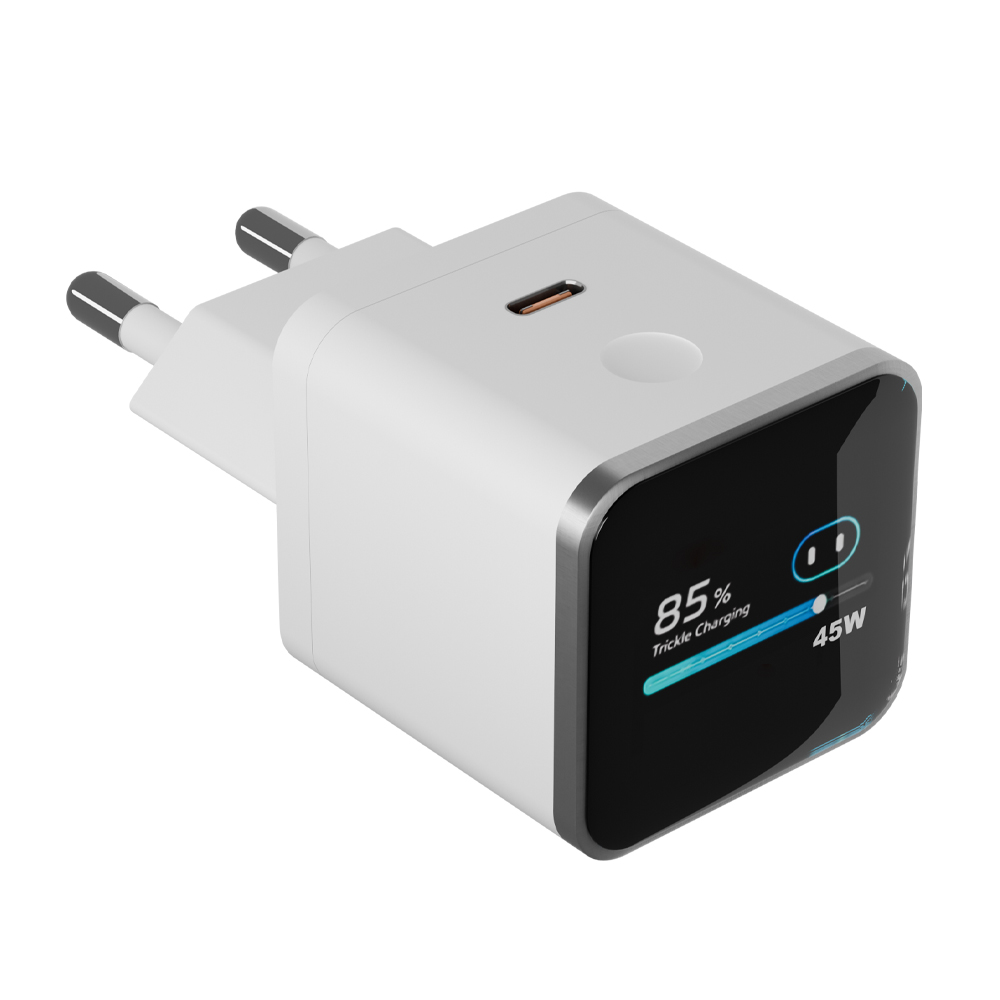 45W Smart Display GaN Charger with Screen | Mini USB-C PD Fast Charger for iPhone, Samsung & Laptop