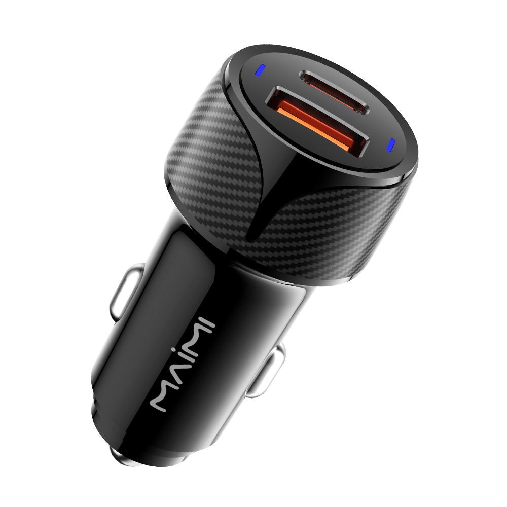 48W Dual Port Fast Car Charger with Blue Ambient Light | PD 30W & QC 3.0 18W Adapter
