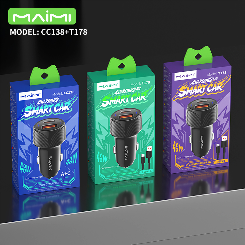 48W Dual Port Fast Car Charger with Blue Ambient Light | PD 30W & QC 3.0 18W Adapter