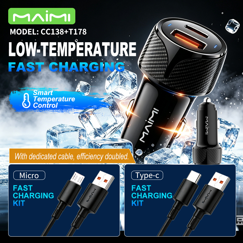 48W Dual Port Fast Car Charger with Blue Ambient Light | PD 30W & QC 3.0 18W Adapter