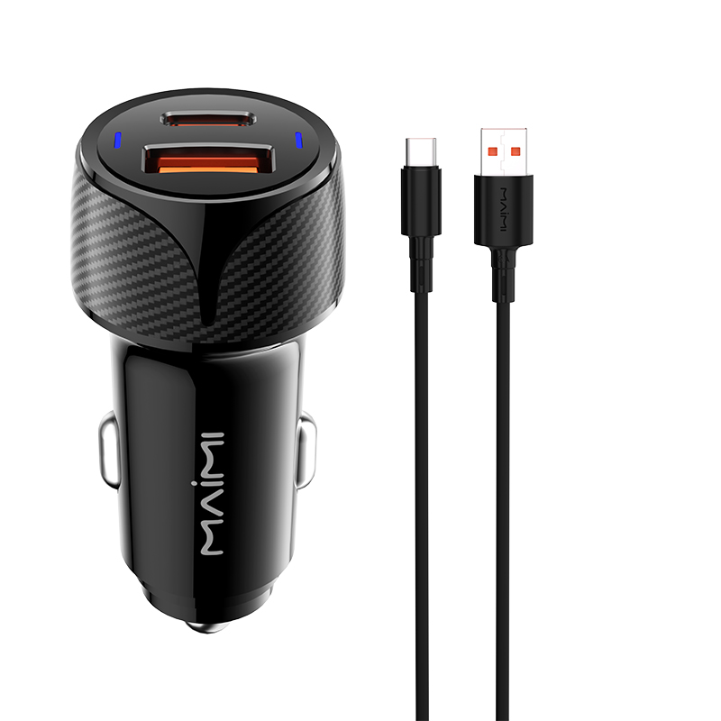 48W Dual Port Fast Car Charger with Blue Ambient Light | PD 30W & QC 3.0 18W Adapter