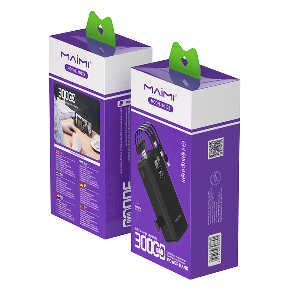 30000mAh Power Bank with Built-in Cables & Phone Stand | Portable Power Bank for Travel