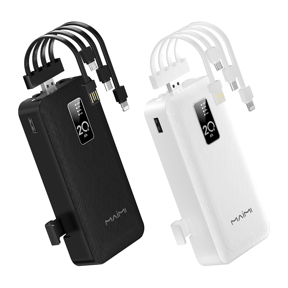 Maimi 20000mAh Power Bank with Built-in Cables & Phone Stand | Portable Charger for iPhone & Android