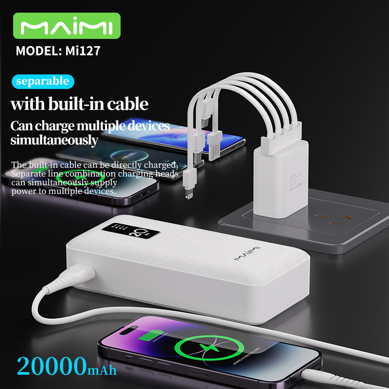 Maimi 20000mAh Power Bank with Built-in Cables & Phone Stand | Portable Charger for iPhone & Android Maimi 20000mAh Power Bank with Built-in Cables & Phone Stand | Portable Charger for iPhone & Android