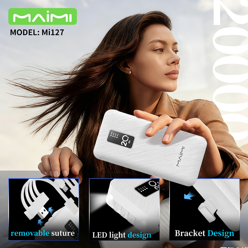 Maimi 20000mAh Power Bank with Built-in Cables & Phone Stand | Portable Charger for iPhone & Android Maimi 20000mAh Power Bank with Built-in Cables & Phone Stand | Portable Charger for iPhone & Android